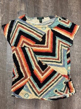 Vintage Lauren Ralph Lauren Aztec Southwestern Womens Linen Shirt Large Bohemian